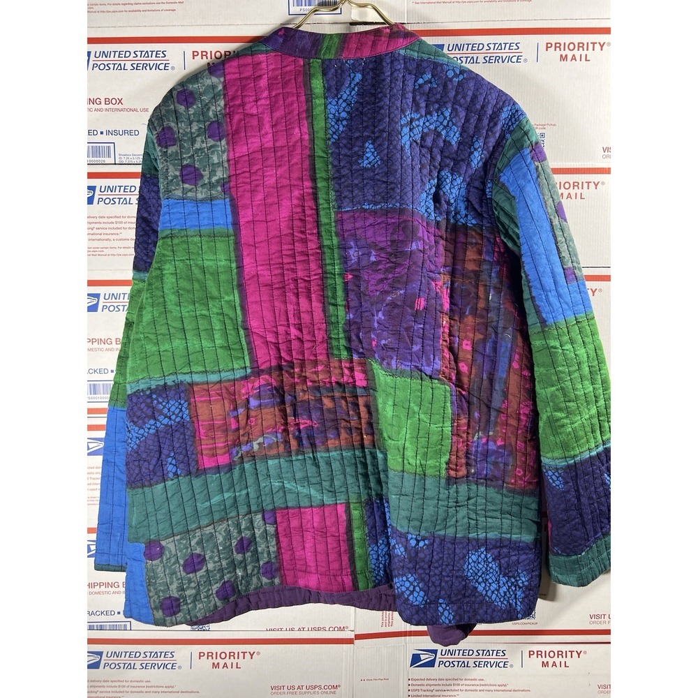 Vintage Patchwork Reversible Jacket Coat Colorblock‎ Artsy Chore 90s Boho Sz 1x - Picture 10 of 10